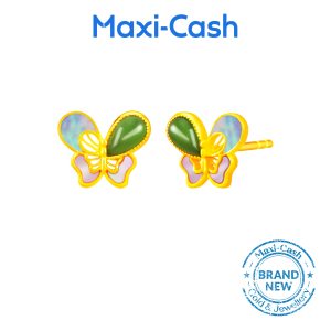 Ethereal Flutters Nephrite Earrings in 999 Gold (Version 3)