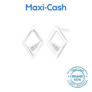 Diamond Geometric Wave Earrings in 18K White Gold
